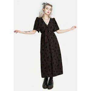 Disturbia Women 14 Dahlia Cut Out Midaxi Dress Short Sleeve Brown Witchy Grunge